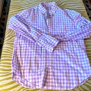 J. Crew purple and white check button down; large; NWT